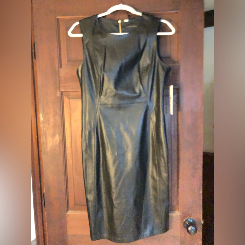 NWT size 10 Calvin Klein fitted faux leather dress